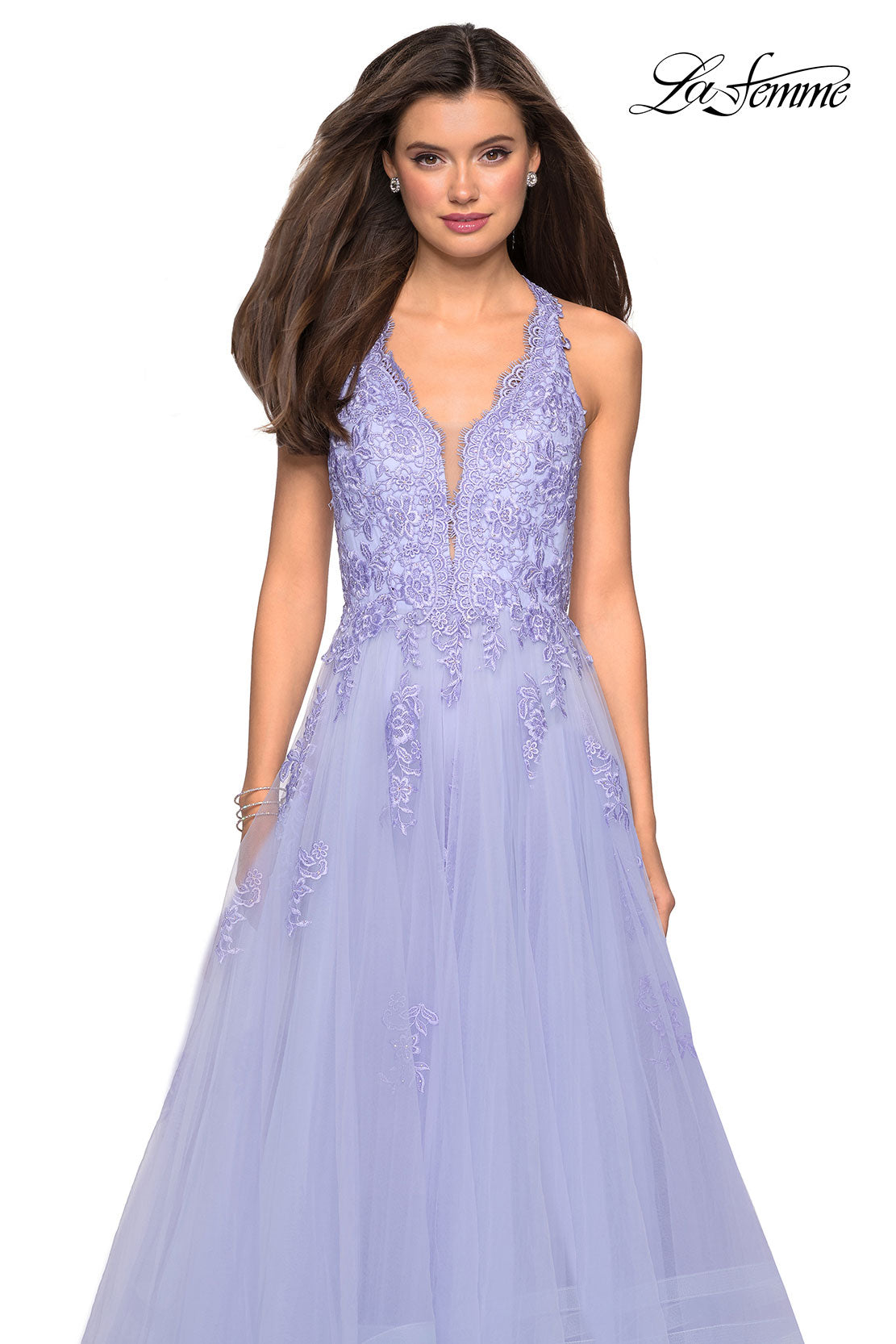Picture of: Racer Back Lace Embellished Floor Length Ball Gown in Lilac Mist, Style: 27603, Detail Picture 6