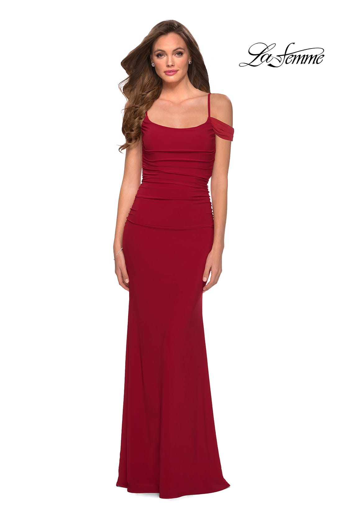 Picture of: Jersey Long Dress with Ruching and Open Back in Red, Style 29358, Main Picture