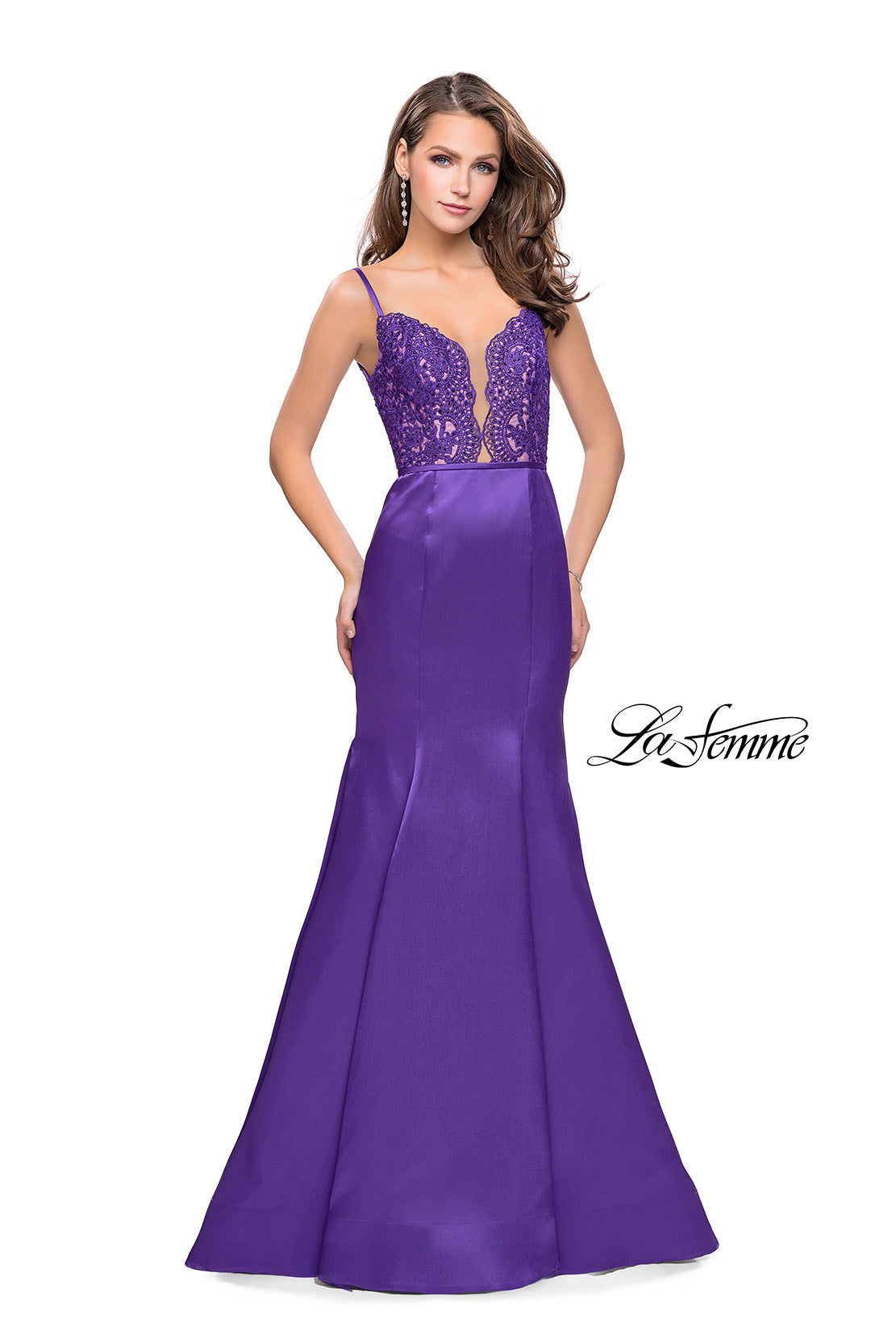 Picture of: Mikado Prom Dress with Lace Beaded Bodice and Low Back in Majestic Purple, Style: 25751, Main Picture