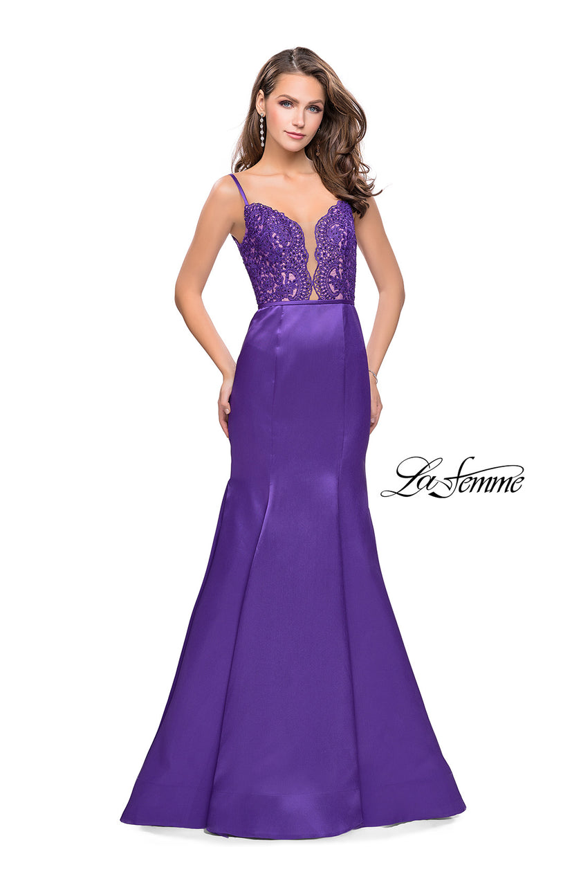 Picture of: Mikado Prom Dress with Lace Beaded Bodice and Low Back in Majestic Purple, Style: 25751, Main Picture