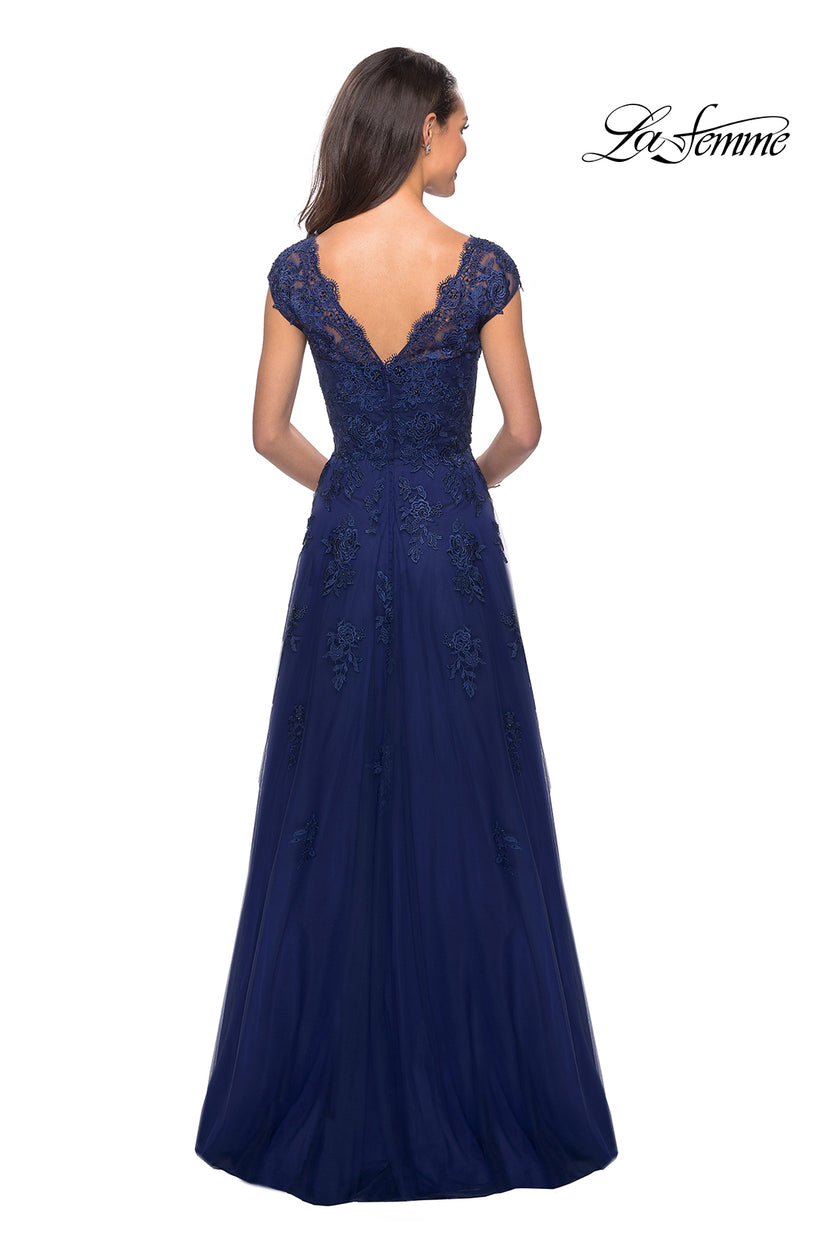 Picture of: Short Sleeve Lace Gown with Cascading Embellishments, Style: 26942, Detail Picture 8