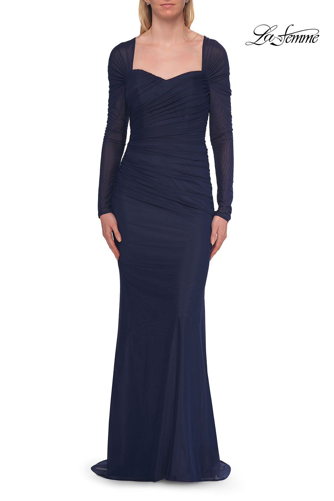 Picture of: Long Sleeve Net Jersey Gown with Sweetheart Neckline in Marine Blue, Style: 33575, Detail Picture 8