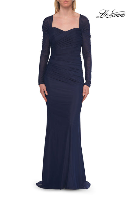 Picture of: Long Sleeve Net Jersey Gown with Sweetheart Neckline in Marine Blue, Style: 33575, Detail Picture 8