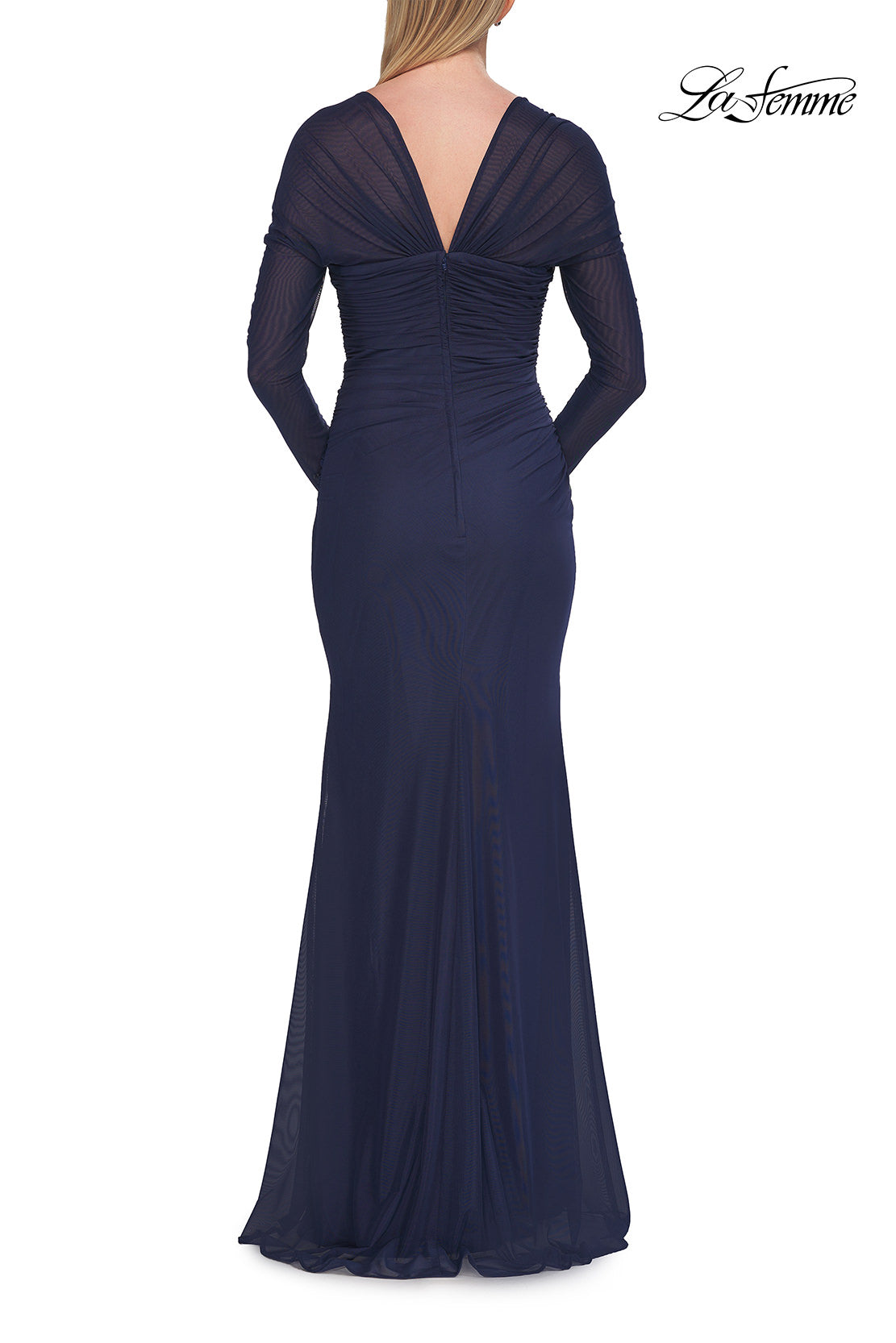 Picture of: Long Sleeve Net Jersey Gown with Sweetheart Neckline in Marine Blue, Style: 33575, Detail Picture 9