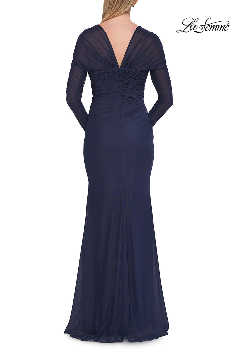 Picture of: Long Sleeve Net Jersey Gown with Sweetheart Neckline in Marine Blue, Style: 33575, Detail Picture 9