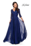 Picture of: Floor Length Chiffon Dress with Lace Sleeves in Marine Blue, Style: 27153, Detail Picture 4