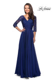 Picture of: Floor Length Chiffon Dress with Lace Sleeves in Marine Blue, Style: 27153, Detail Picture 6