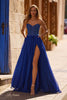 Picture of: Chiffon Gown with High Slit and Strapless Lace Top in Marine Blue, Style 32804, Main Picture