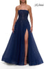 Picture of: Strapless A-Line Gown with Embroidered Corset and Slit in Marine Blue, Style: 33528, Detail Picture 8