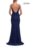 Picture of: Rhinestone Lace Gown with Draped Neckline and Open Back in Marine Blue, Style: 33264, Detail Picture 11
