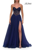Picture of: Strapless Corset Gown with Tulle Skirt and High Slit in Marine Blue, Style: 33491, Detail Picture 11