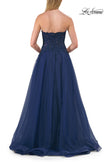 Picture of: Illusion Embroidered Lace Tulle Gown with Slit in Marine Blue, Style: 33551, Detail Picture 11