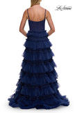 Picture of: Tiered Ruffle Gown with Beaded Bodice and High Slit in Marine Blue, Style: 33493, Detail Picture 17