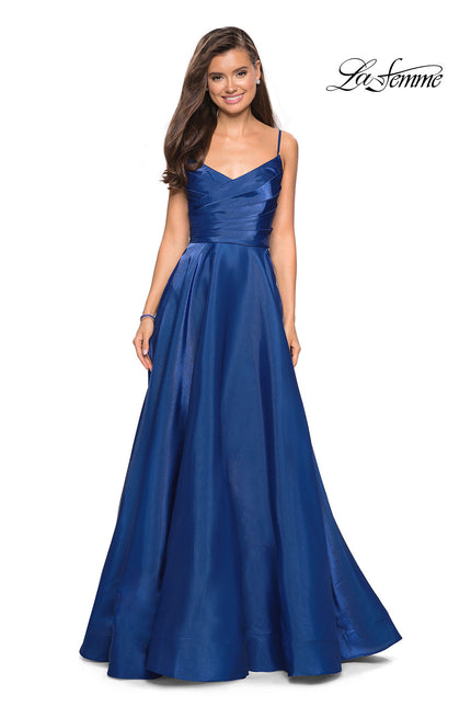 Picture of: Long Satin Simple Prom Dress with Empire Waist in Marine Blue, Style: 27226, Detail Picture 2