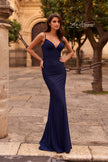 Picture of: Lace Fitted Gown with Ruched Bodice and Sheer Back in Marine Blue, Style: 33443, Detail Picture 2