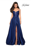Picture of: Long Ball Gown with Lace and Rhinestone Bodice in Marine Blue, Style: 27528, Detail Picture 3