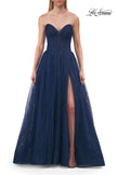 Picture of: Strapless A-Line Gown with Sheer Corset Bodice and High Slit in Marine Blue, Style: 33307, Detail Picture 5