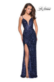 Picture of: sequin Prom Gown with Cut Out Back and Slit in Marine Blue, Style: 27191, Detail Picture 6