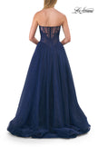 Picture of: Strapless A-Line Gown with Sheer Corset Bodice and High Slit in Marine Blue, Style: 33307, Detail Picture 6