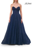Picture of: Strapless A-Line Gown with Sheer Corset Bodice and High Slit in Marine Blue, Style: 33307, Detail Picture 7