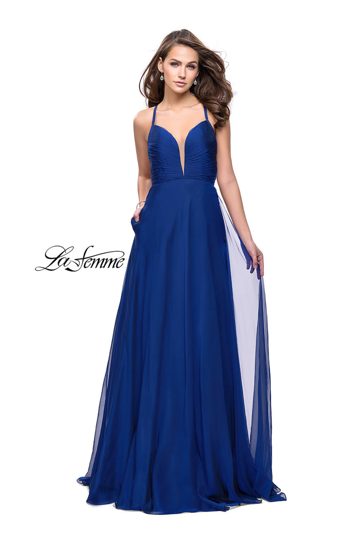 Picture of: A-line Prom Dress with Ruched Bodice and Pockets in Marine Blue, Style: 26190, Main Picture
