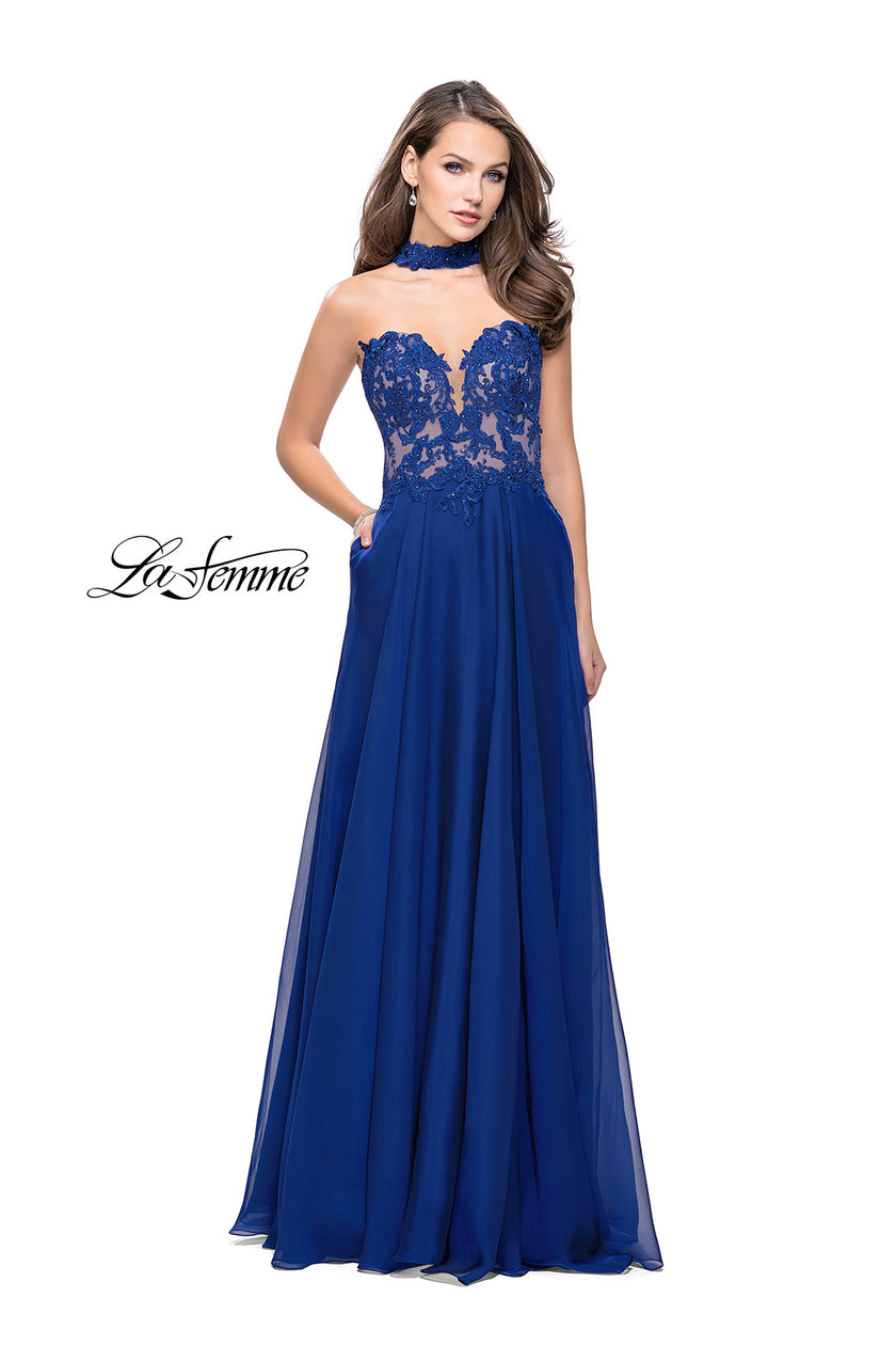 Picture of: Long Strapless Prom Dress with Pockets and Choker in Marine Blue, Style: 25450, Detail Picture 7