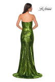 Picture of: Strapless Draped Neckline Prom Dress in Metallic Jersey in Matcha, Style 32828, Detail Picture 9