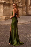 Picture of: Net Jersey Prom Dress with Strapless Top and Flattering Ruching in Matcha , Style 32946, Back Picture
