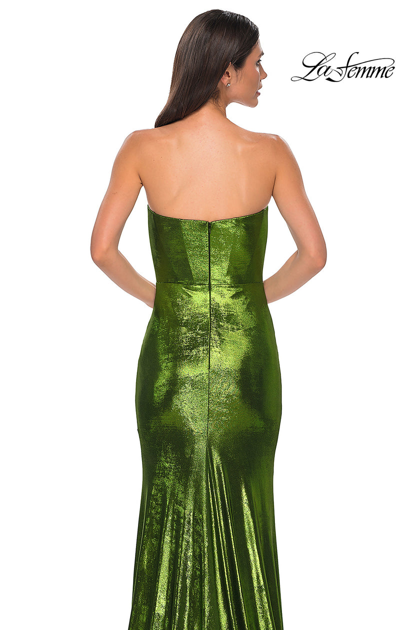 Picture of: Strapless Draped Neckline Prom Dress in Metallic Jersey in Matcha , Style 32828, Detail Picture 21
