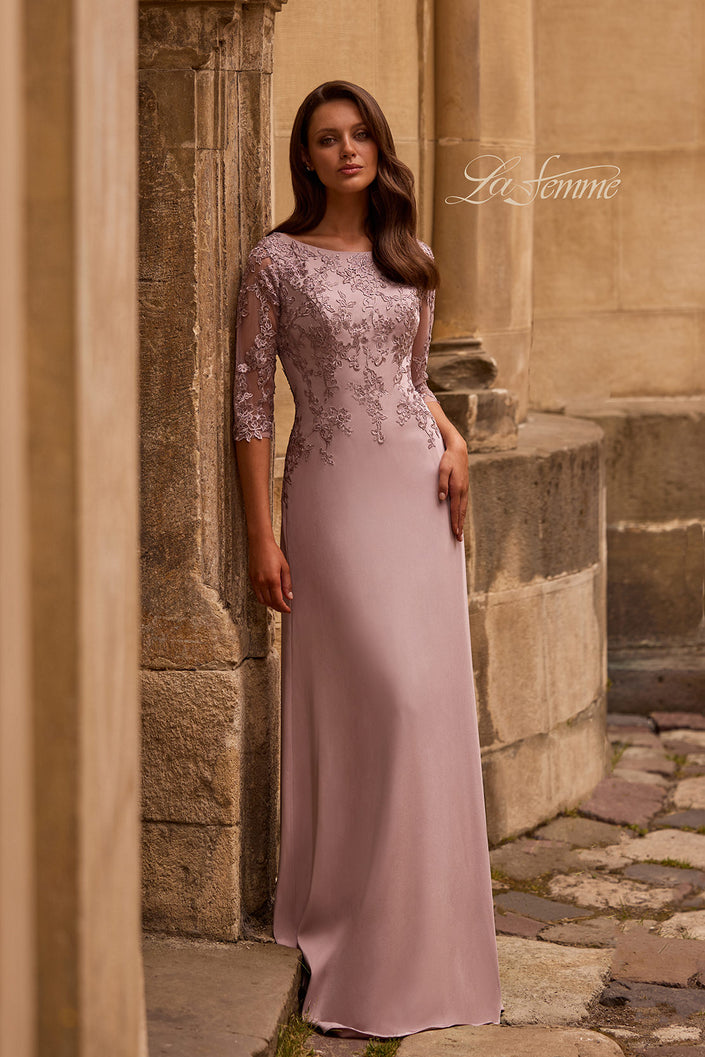 Picture of: Jersey Gown with Boat Neckline and Lace Detailing, Style: 29251, Main Picture