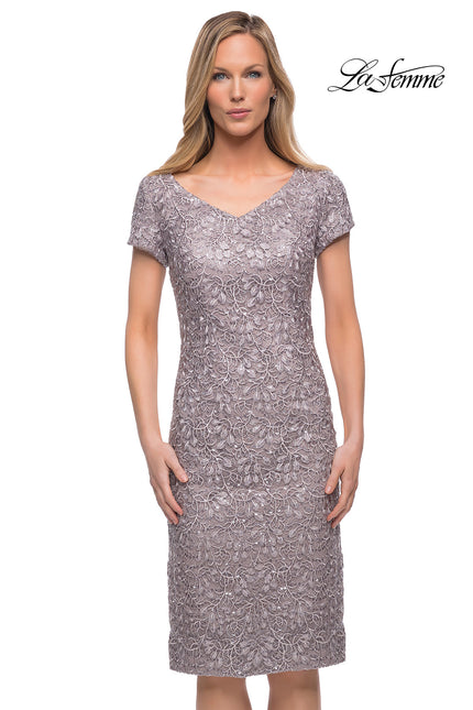 Picture of: Below the Knee Dress with Beautiful Lace and Short Sleeves in Mauve, Main Picture