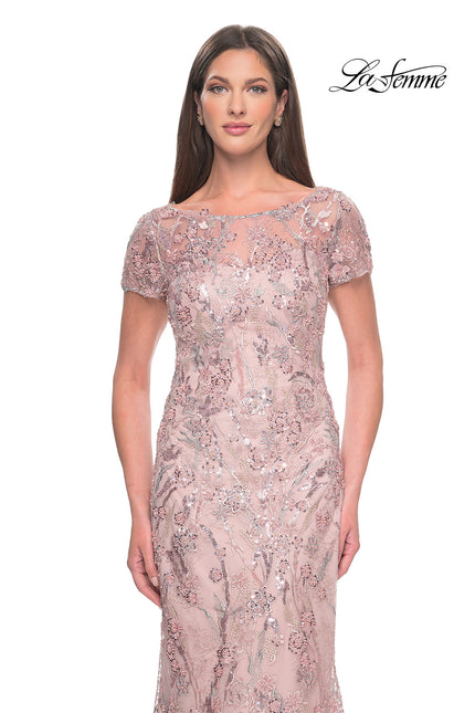 Picture of: Stunning Beaded Lace Evening Gown with Short Sleeves in Mauve, Style: 31672, Main Picture
