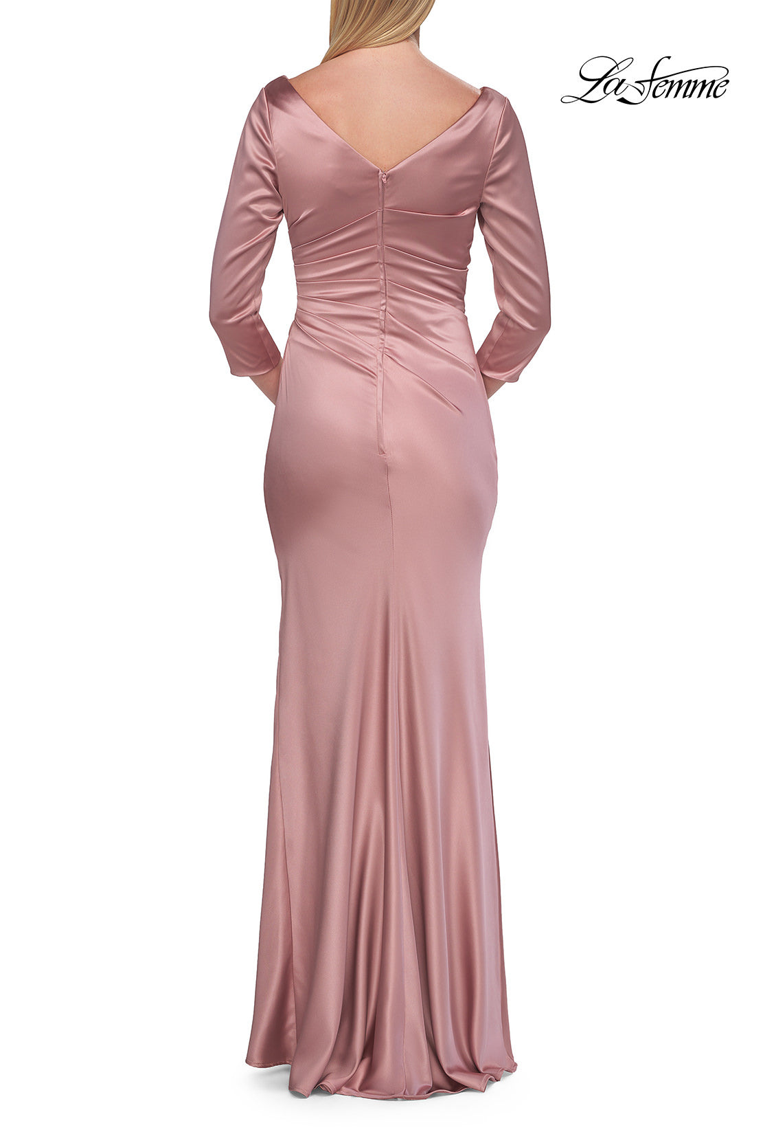 Picture of: Satin Three Quarter Sleeve Draped Evening Gown in Mauve, Style: 33408, Detail Picture 8