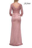 Picture of: V-Neck Satin Gown with Ruched Bodice and Three-Quarter Sleeves in Mauve, Style: 33152, Detail Picture 12