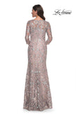 Picture of: Beautiful Lace Long Dress with V Neckline and Sleeves in Mauve, Style: 30081, Back Picture