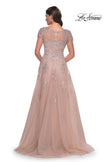 Picture of: A-Line Tulle Gown with Lace Applique and Short Sleeves in Mauve, Style: 30228, Back Picture