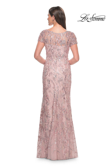 Picture of: Stunning Beaded Lace Evening Gown with Short Sleeves in Mauve, Style: 31672, Back Picture