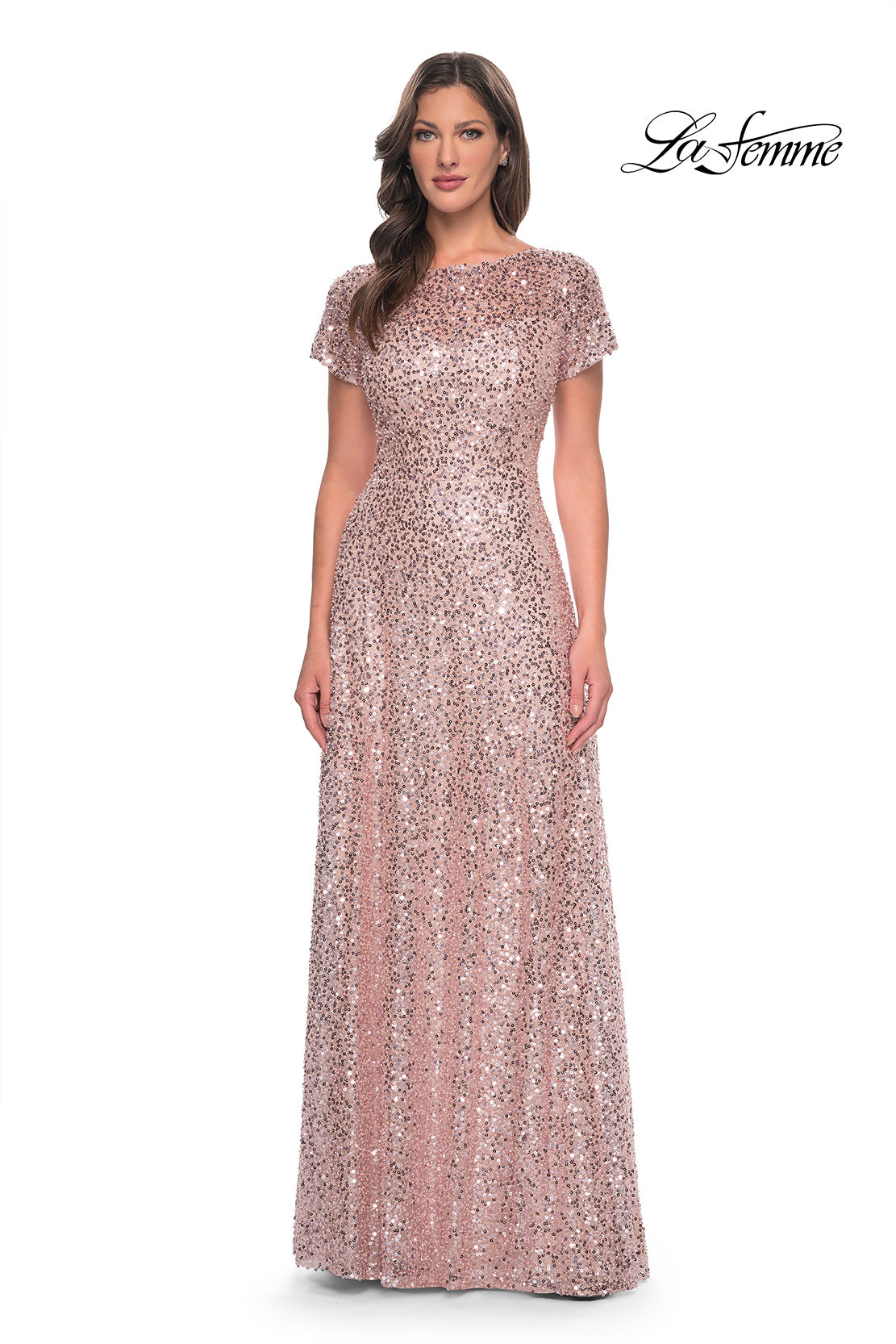 Picture of: Stunning Beaded Gown with Short Sleeves in Mauve, Style: 30122, Detail Picture 1