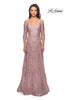 Picture of: Embroidered Lace Gown with V Neckline and Flare Skirt in Mauve, Style: 27949, Detail Picture 2