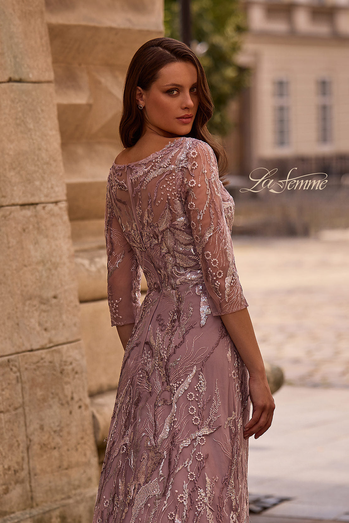 Picture of: Sequin Lace Long Dress with Sheer Sleeves, Style: 29233, Detail Picture 2