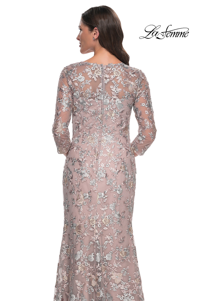 Picture of: Beautiful Lace Long Dress with V Neckline and Sleeves in Mauve, Style: 30081, Detail Picture 2