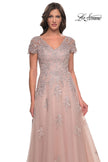 Picture of: A-Line Tulle Gown with Lace Applique and Short Sleeves in Mauve, Style: 30228, Detail Picture 4