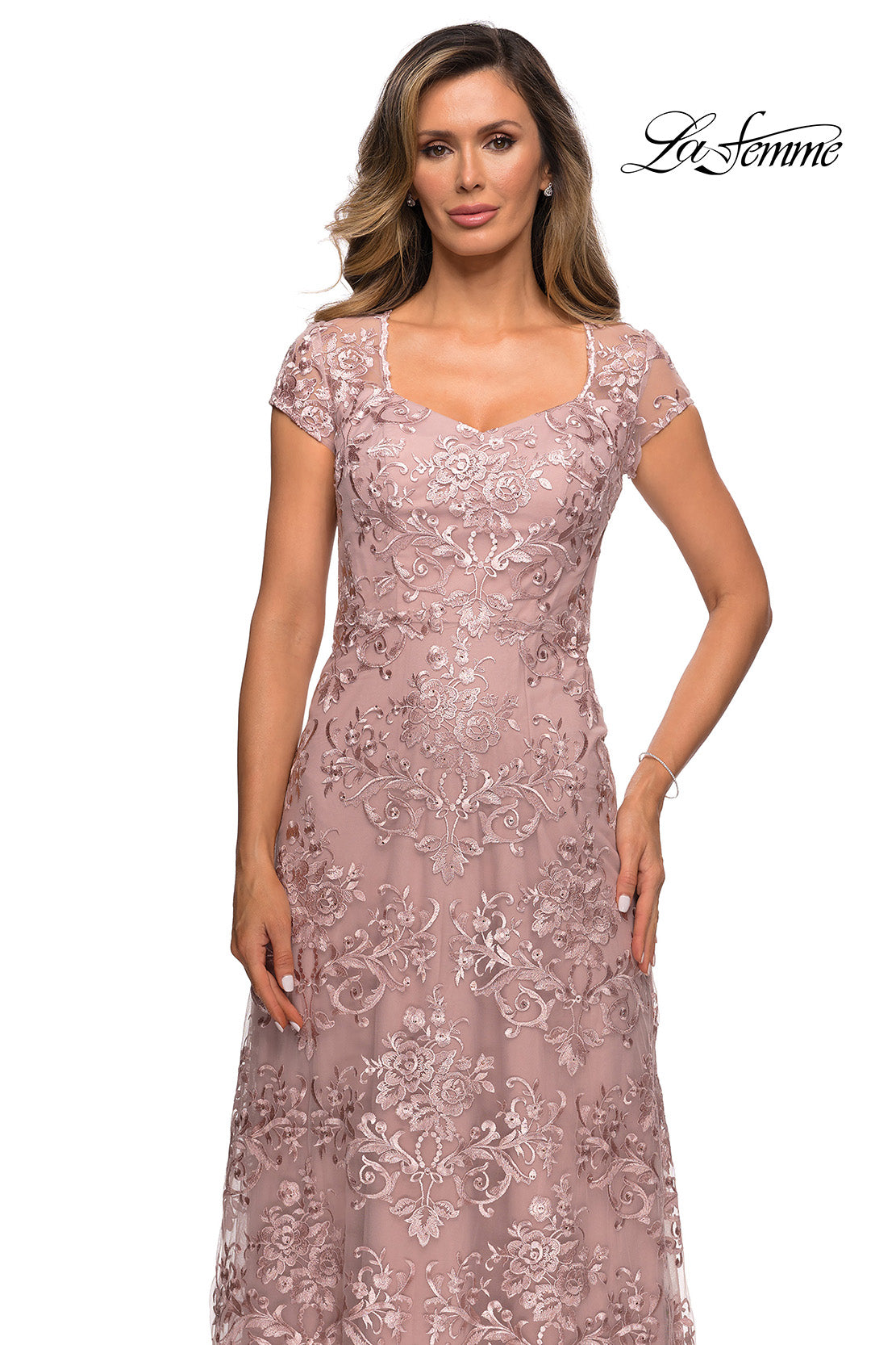 Picture of: Cap Sleeve Floral Gown with Sweetheart Neckline in Mauve, Style: 27951, Detail Picture 5