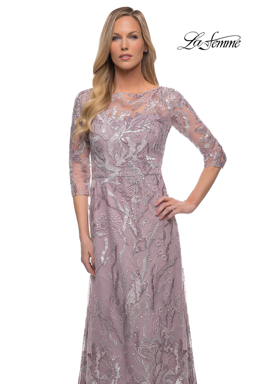 Picture of: Sequin Lace Long Dress with Sheer Sleeves, Style: 29233, Detail Picture 5