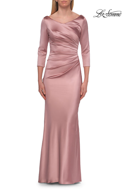 Picture of: Satin Three Quarter Sleeve Draped Evening Gown in Mauve, Style: 33408, Detail Picture 7