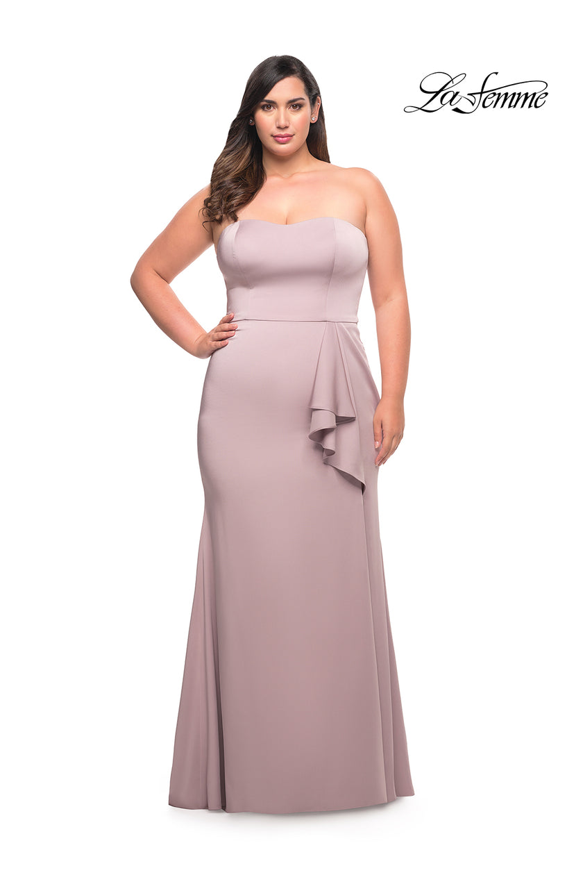 Picture of: Strapless Plus Size Dress with Ruffle Slit Detail in Mauve, Style: 29664, Detail Picture 3