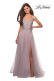Picture of: A Line Long Prom Dress with High Slit and Lace in Mauve, Style: 27676, Main Picture