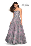 Picture of: Floral and Sequin A-Line Strapless Prom Dress in Mauve, Style: 27683, Main Picture
