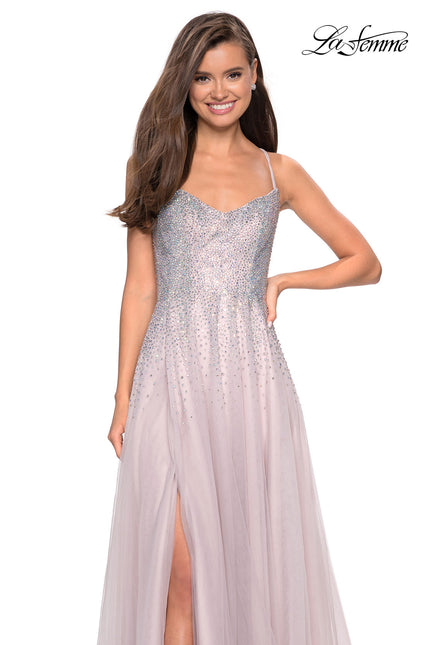 Picture of: Long Tulle Ball Gown with Cascading Rhinestones in Mauve, Style: 27750, Main Picture