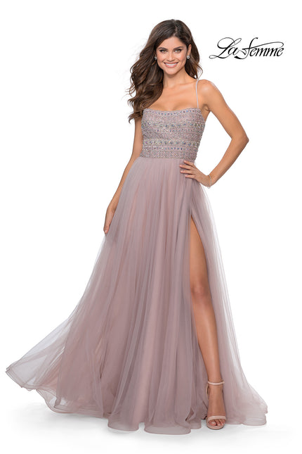 Picture of: Long Tulle Prom Dress with Beaded Bodice in Mauve, Style: 28535, Main Picture
